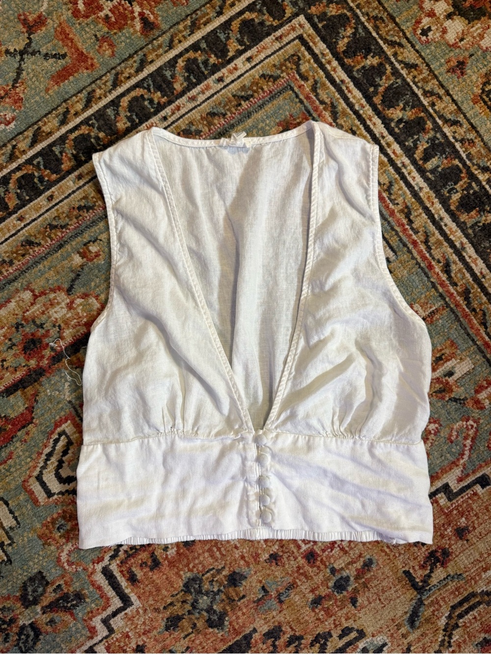 Aerie White Sleeveless Deep V-Neck Top